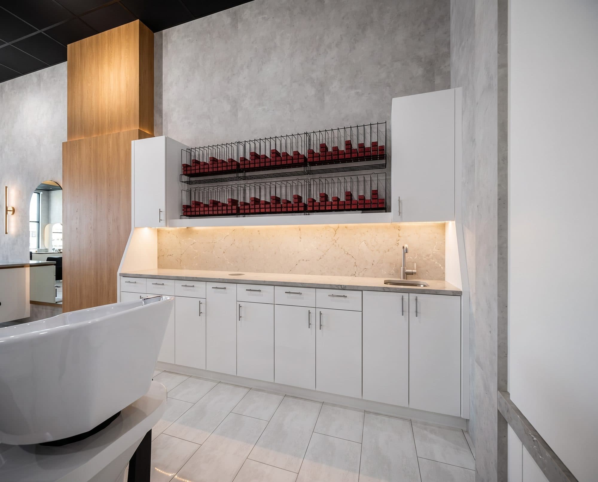 The color bar at YK Salon, stocked and ready