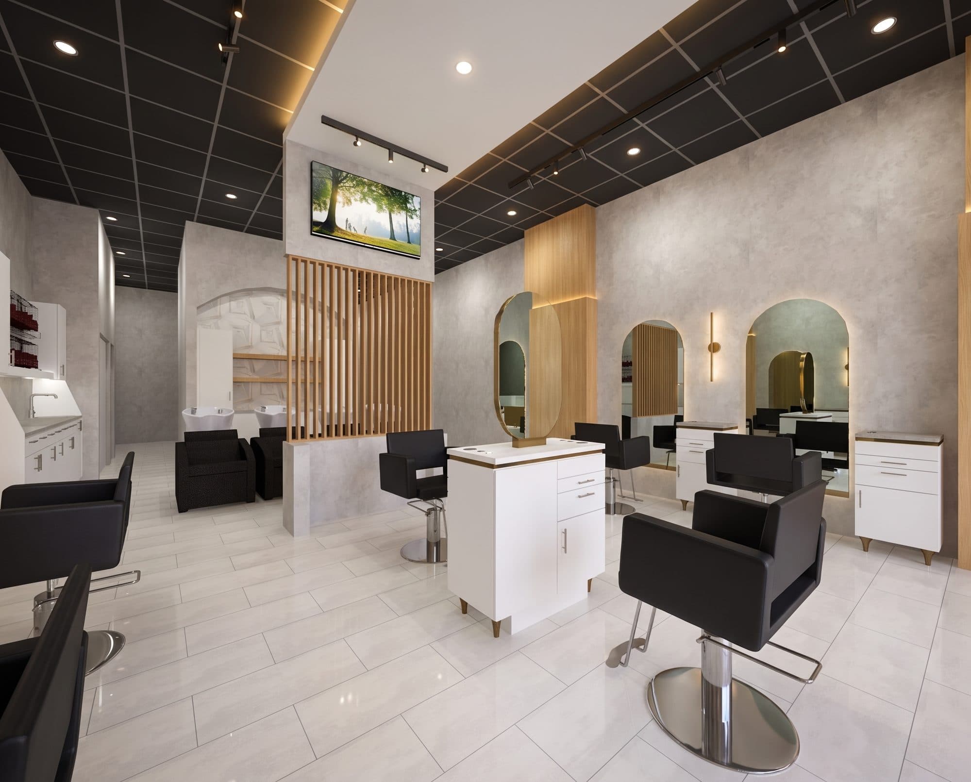 The wash area and color bar at YK Salon